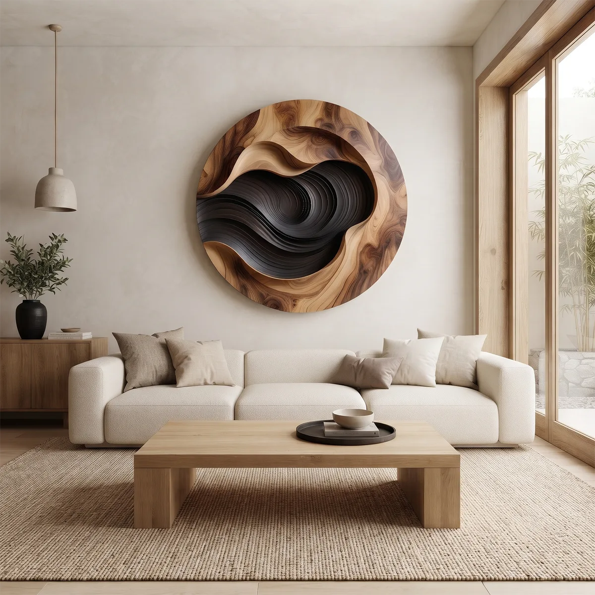Abstract Wood Grain Wall Art | Large Round Modern Wooden Wall Decor TT006-9327