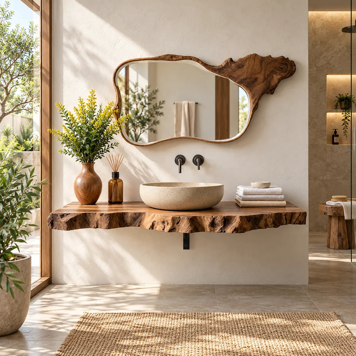 Floating Bathroom Vanity with Organic Live Edge | Wall Mounted Vanity Countertop TT006-6TKB9FP