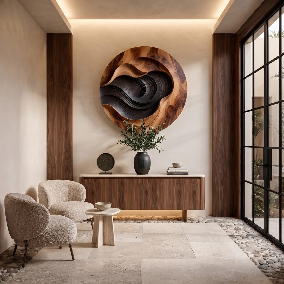 Abstract Wood Grain Wall Art | Large Round Modern Wooden Wall Decor TT006-9327