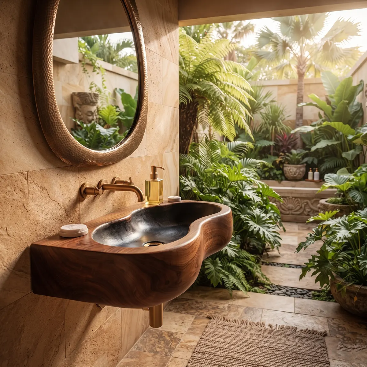Sculptural Wall Mounted Bathroom Sink | Organic Floating Basin with Curved Edge TT006-2YVT6CP