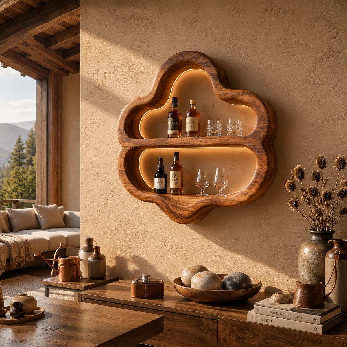 Sculptural Solid Wood Wall Wine Holder for Home Bars & Wine Lovers TT006-5261