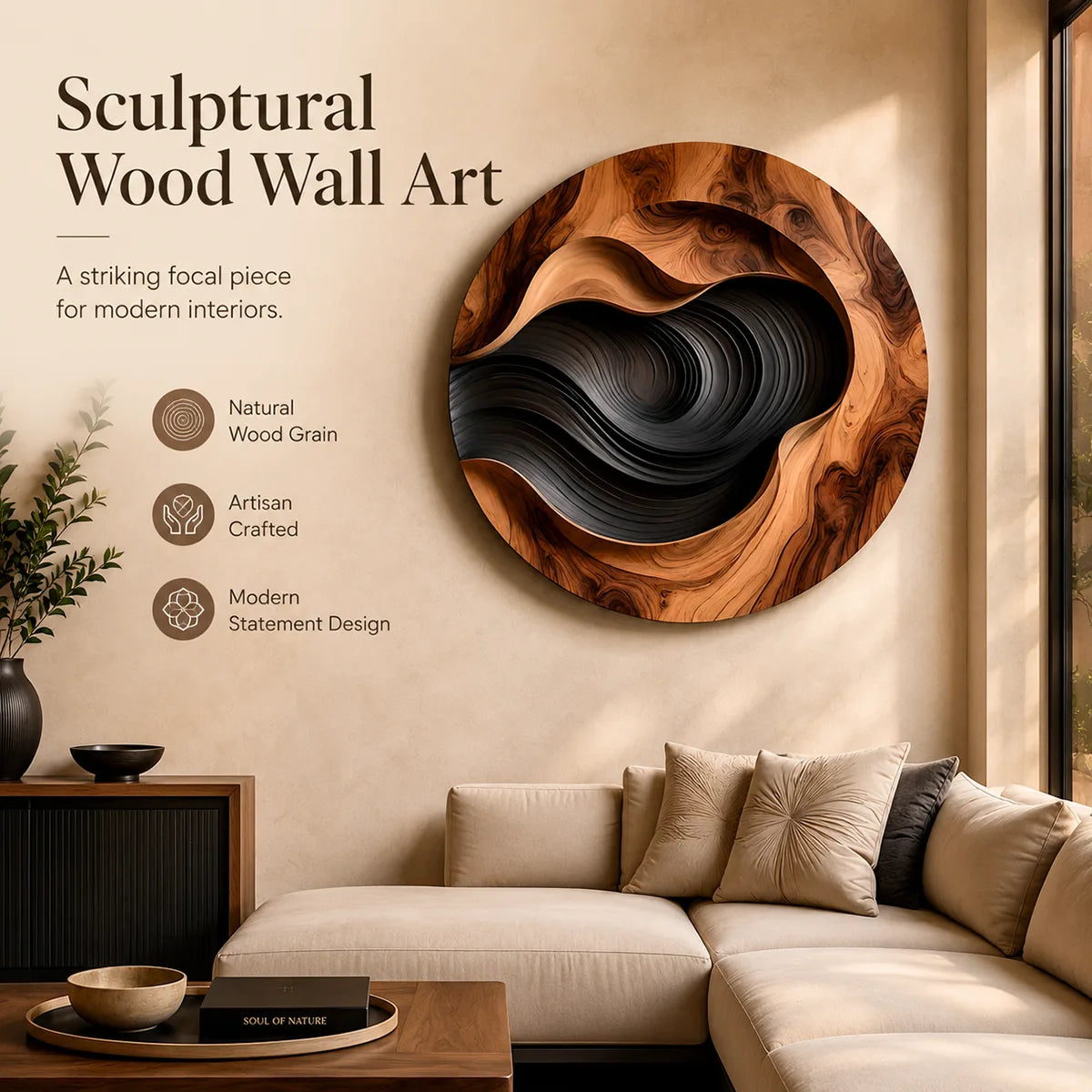 Abstract Wood Grain Wall Art | Large Round Modern Wooden Wall Decor TT006-9327