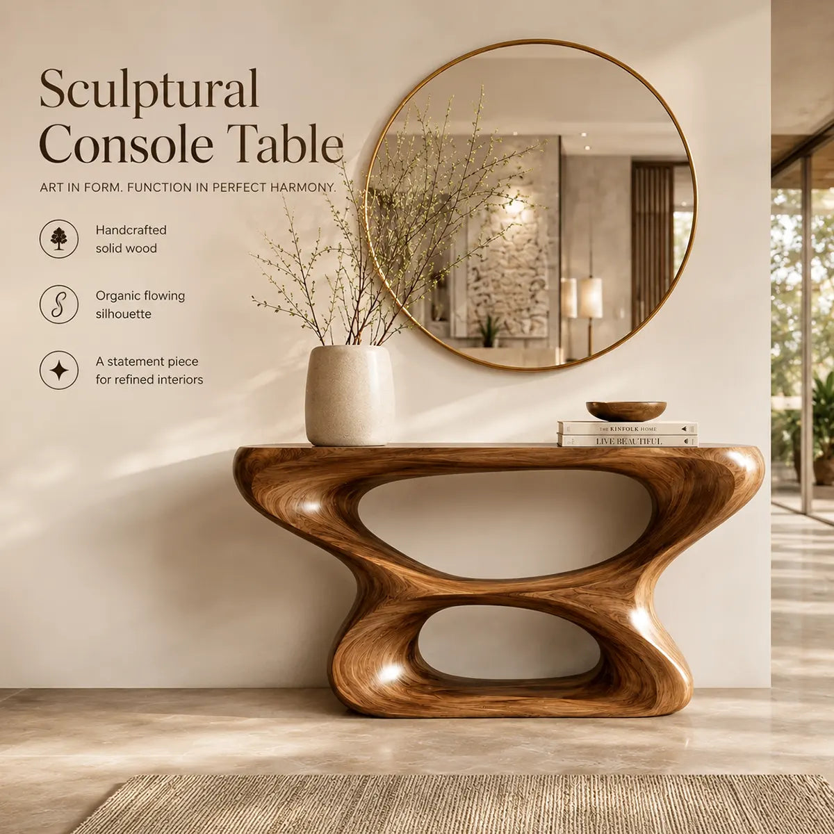 Modern Sculptural Console Table – Organic Contemporary Entryway Table TT006-4991