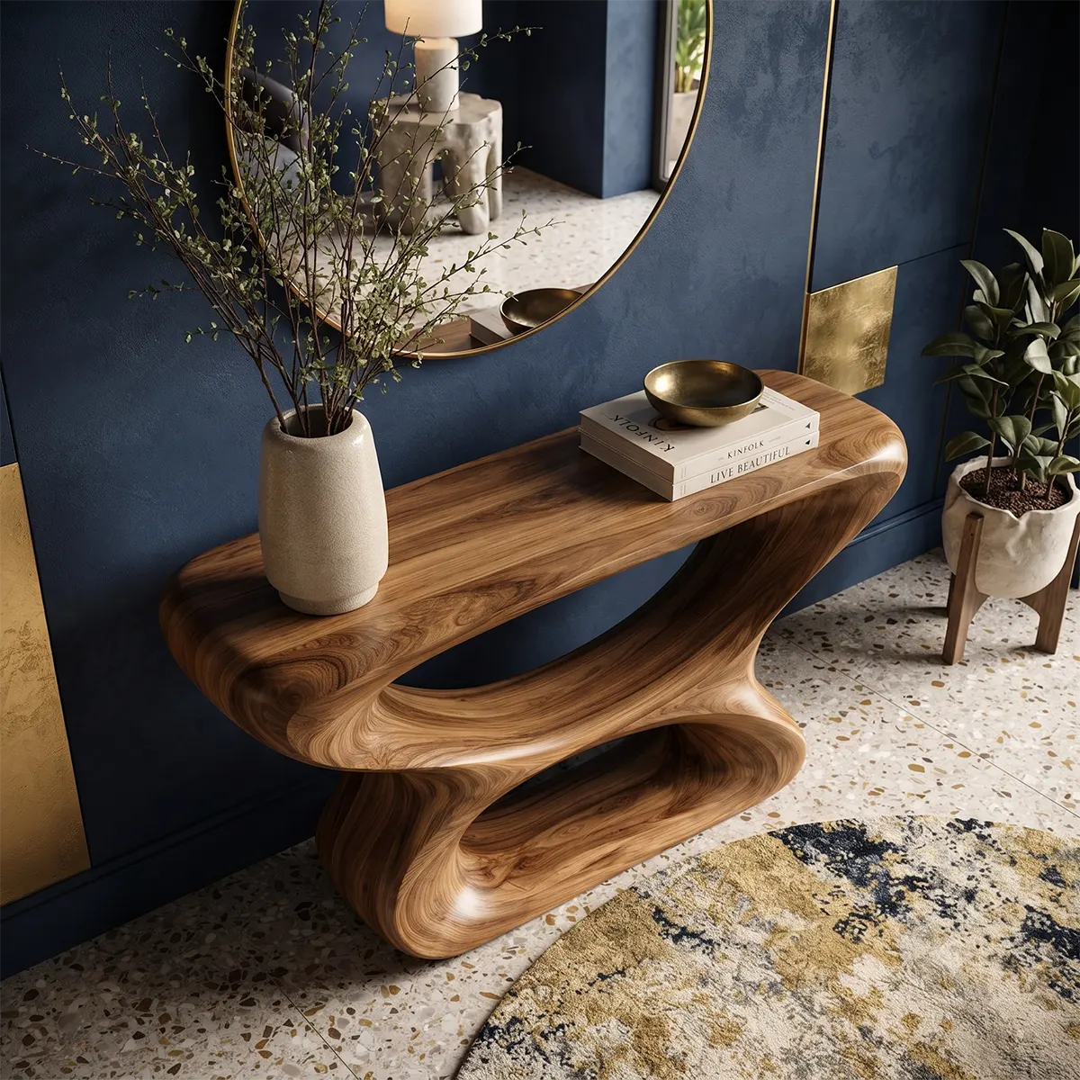 Modern Sculptural Console Table – Organic Contemporary Entryway Table TT006-4991