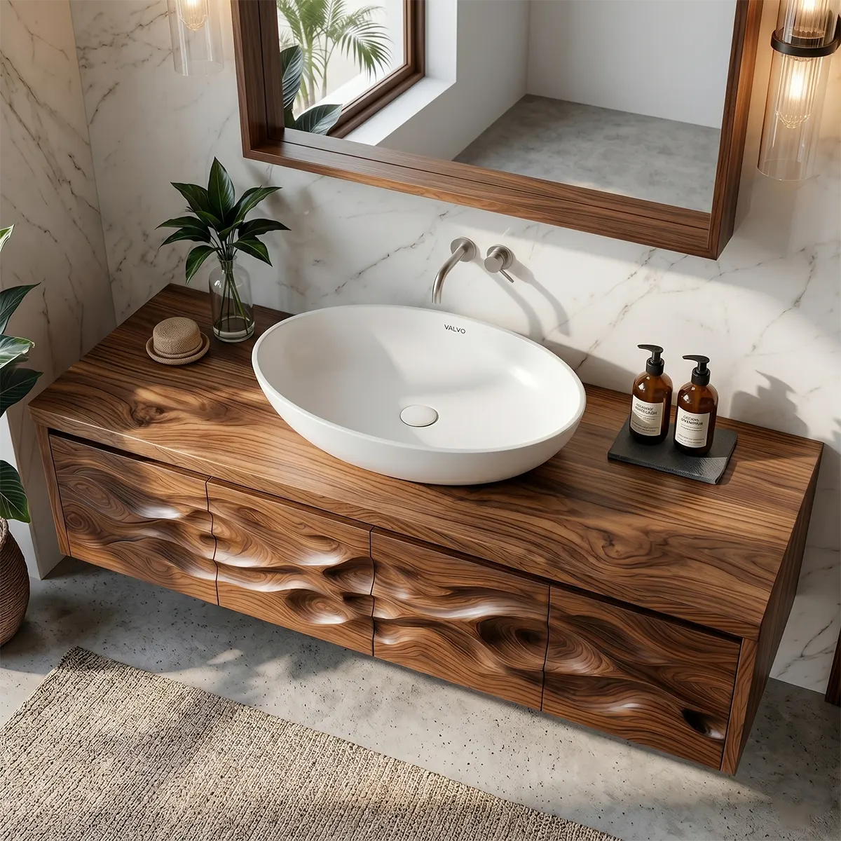 Organic Wave Carved Floating Bathroom Vanity Cabinet TT006-1798