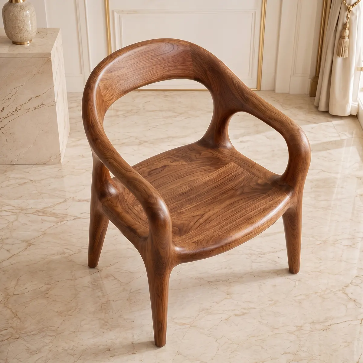 Handcrafted Organic Wood Chair with Sculptural Curved Frame TT006-2074