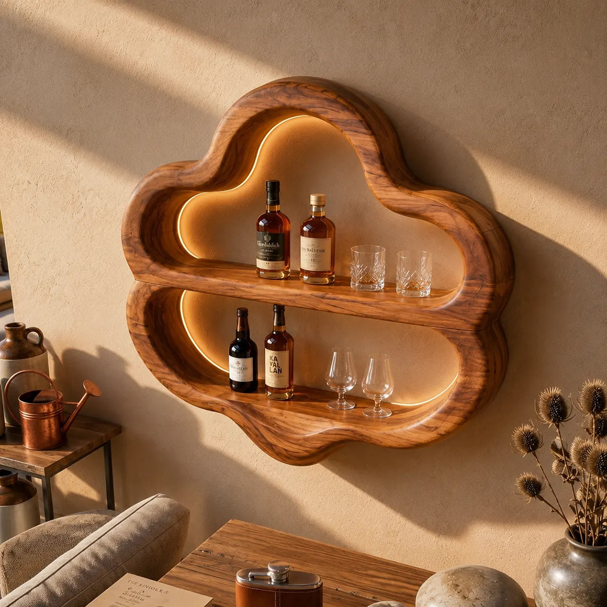Sculptural Solid Wood Wall Wine Holder for Home Bars & Wine Lovers TT006-5261