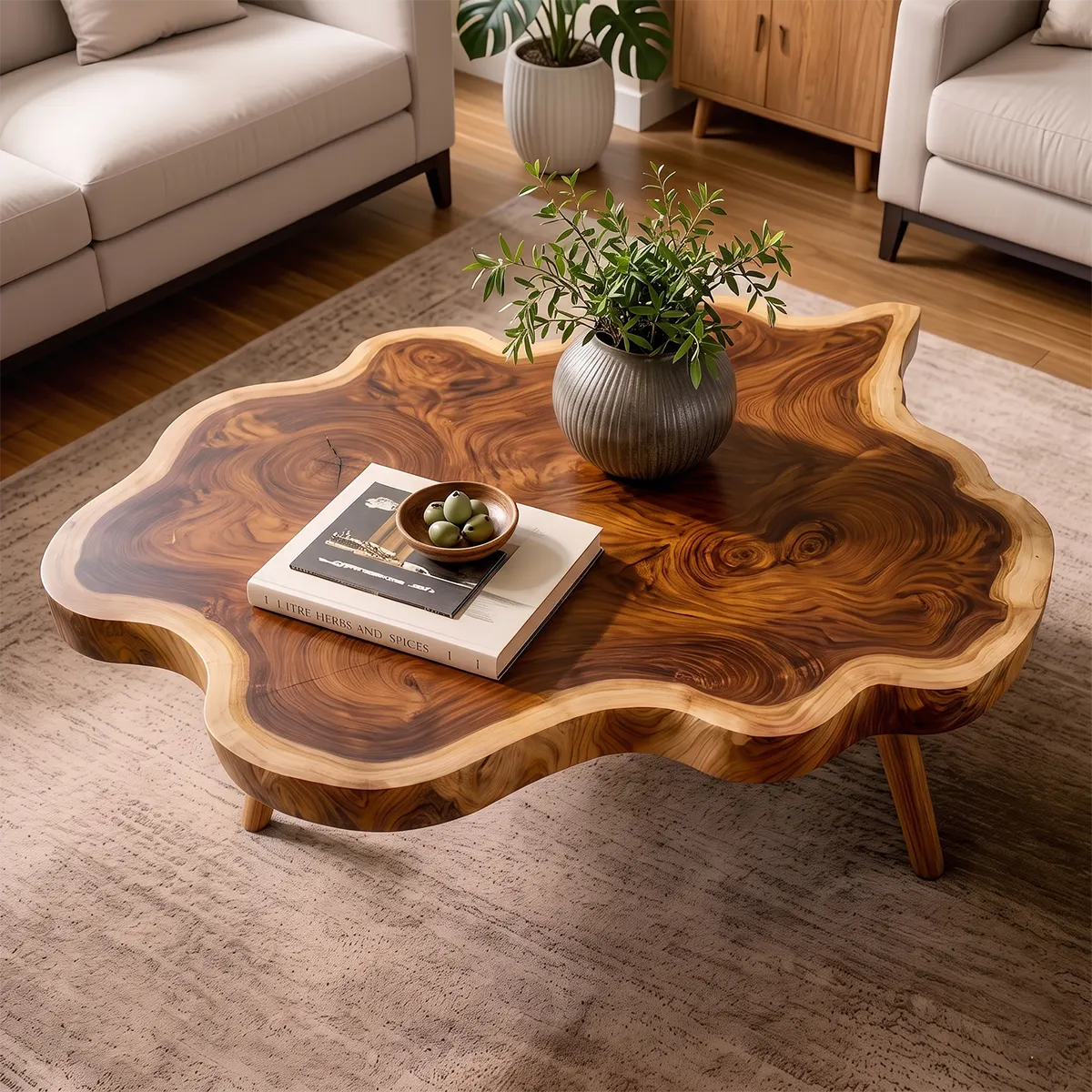 Live Edge Solid Wood Coffee Table | Organic Freeform Hardwood Cocktail Table TT006-8973