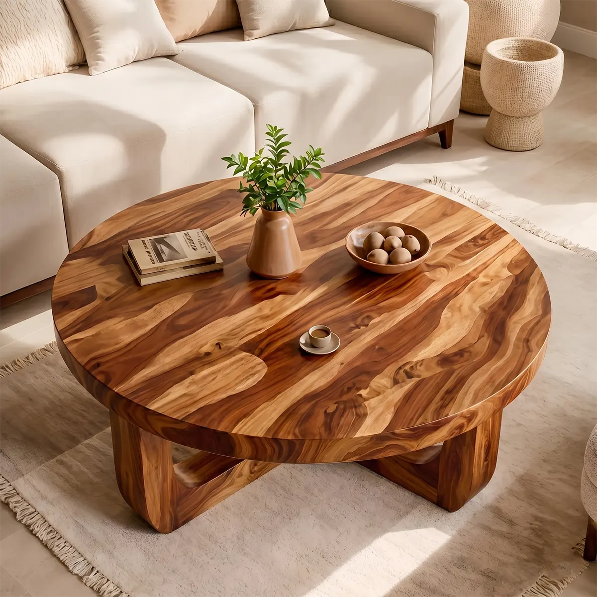 Round Wood Coffee Table, Sculptural Center Table, Organic Modern Living Room Furniture TT006-1637