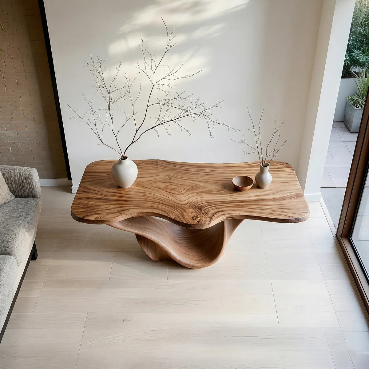 Sculptural Solid Wood Console Table with Organic Flowing Base
