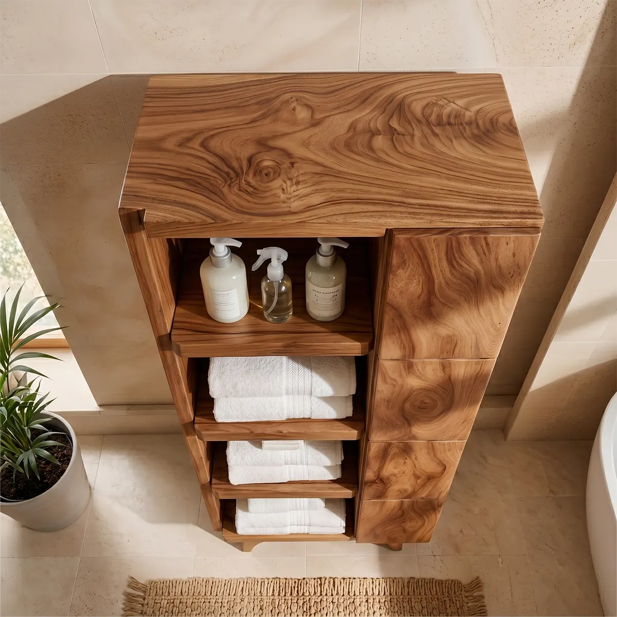 Handcrafted Solid Wood Bathroom Storage Cabinet