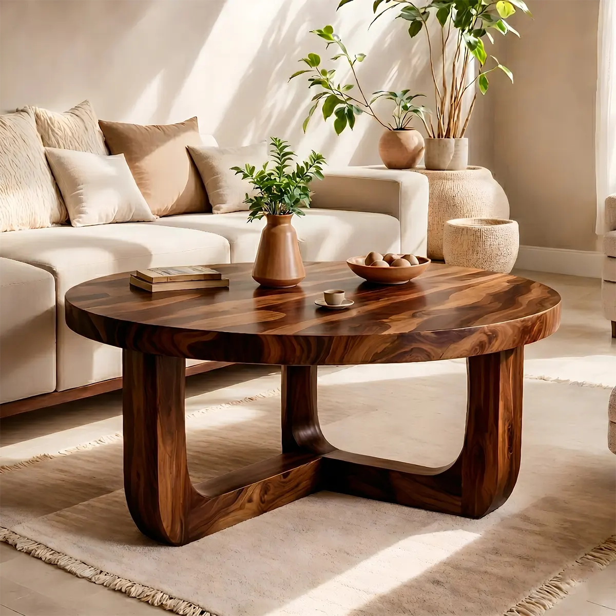 Round Wood Coffee Table, Sculptural Center Table, Organic Modern Living Room Furniture TT006-1637