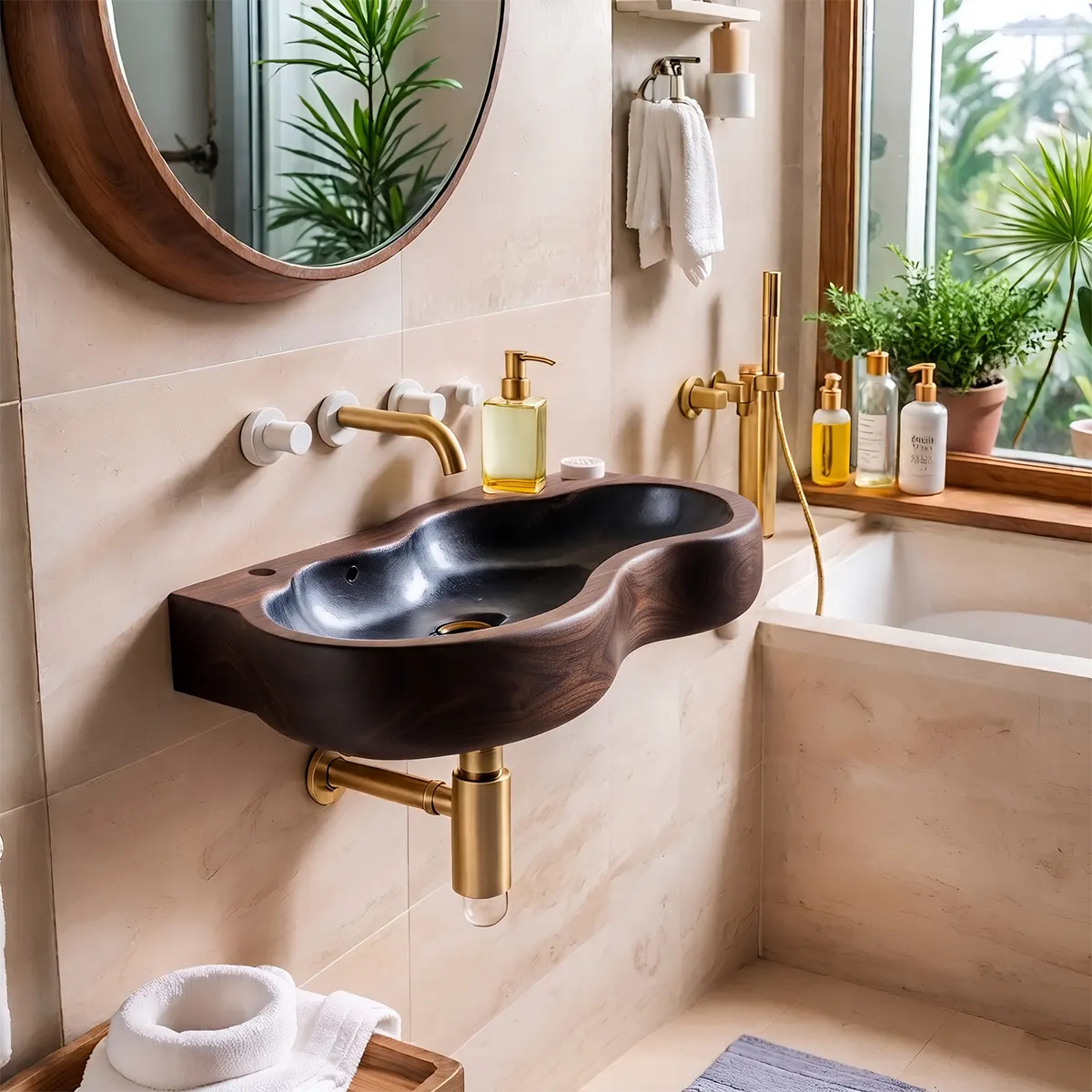Sculptural Wall Mounted Bathroom Sink | Organic Floating Basin with Curved Edge TT006-2YVT6CP