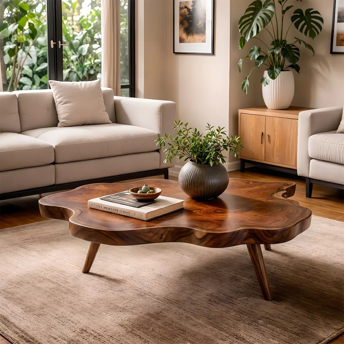 Live Edge Solid Wood Coffee Table | Organic Freeform Hardwood Cocktail Table TT006-8973