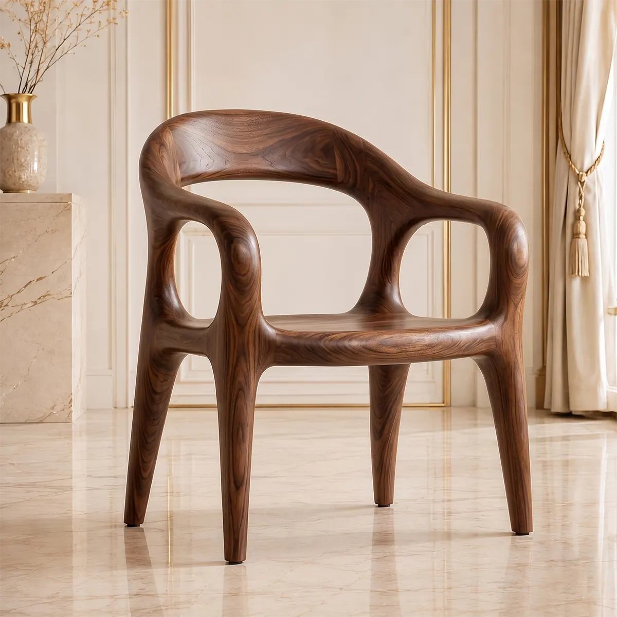 Handcrafted Organic Wood Chair with Sculptural Curved Frame TT006-2074