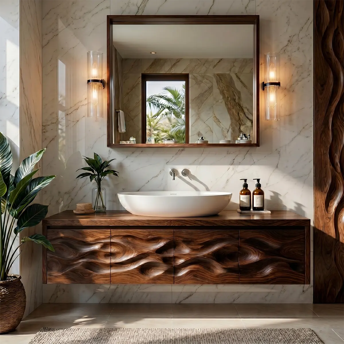 Organic Wave Carved Floating Bathroom Vanity Cabinet TT006-1798