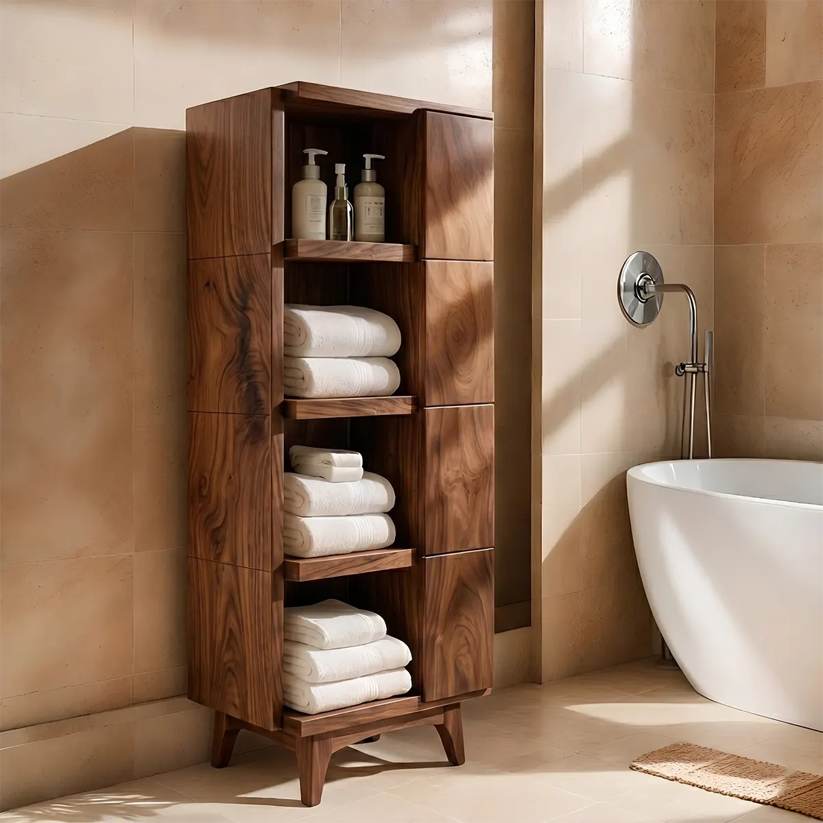 Handcrafted Solid Wood Bathroom Storage Cabinet