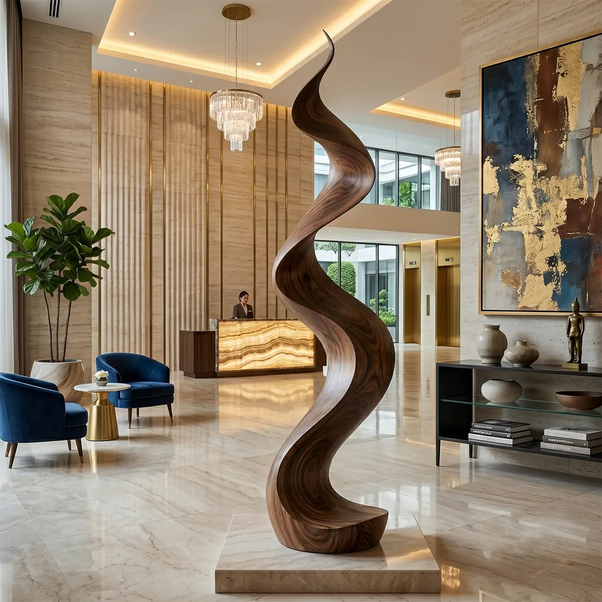 Handcrafted Solid Wood Wave Sculpture – Modern Organic Floor Art for Living Room & Entryway TT006-6662