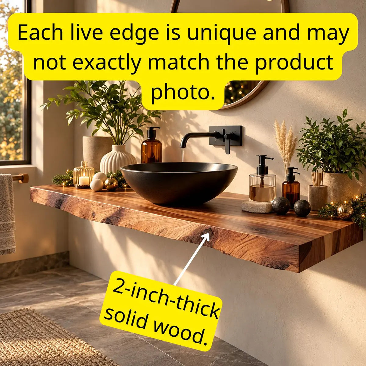 Organic Edge Floating Bathroom Vanity | Thick Wall Mounted Vanity Countertop TT006-5GES4EE