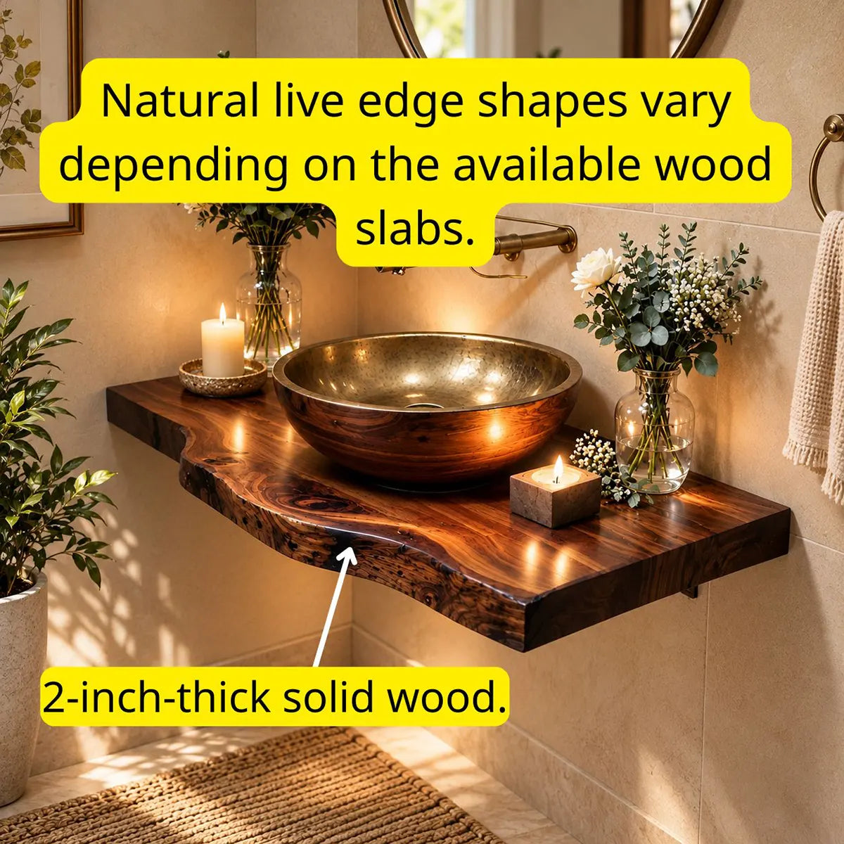 Sculptural Live Edge Floating Bathroom Vanity | Wall Mounted Vanity Countertop TT006-5RTU4WB
