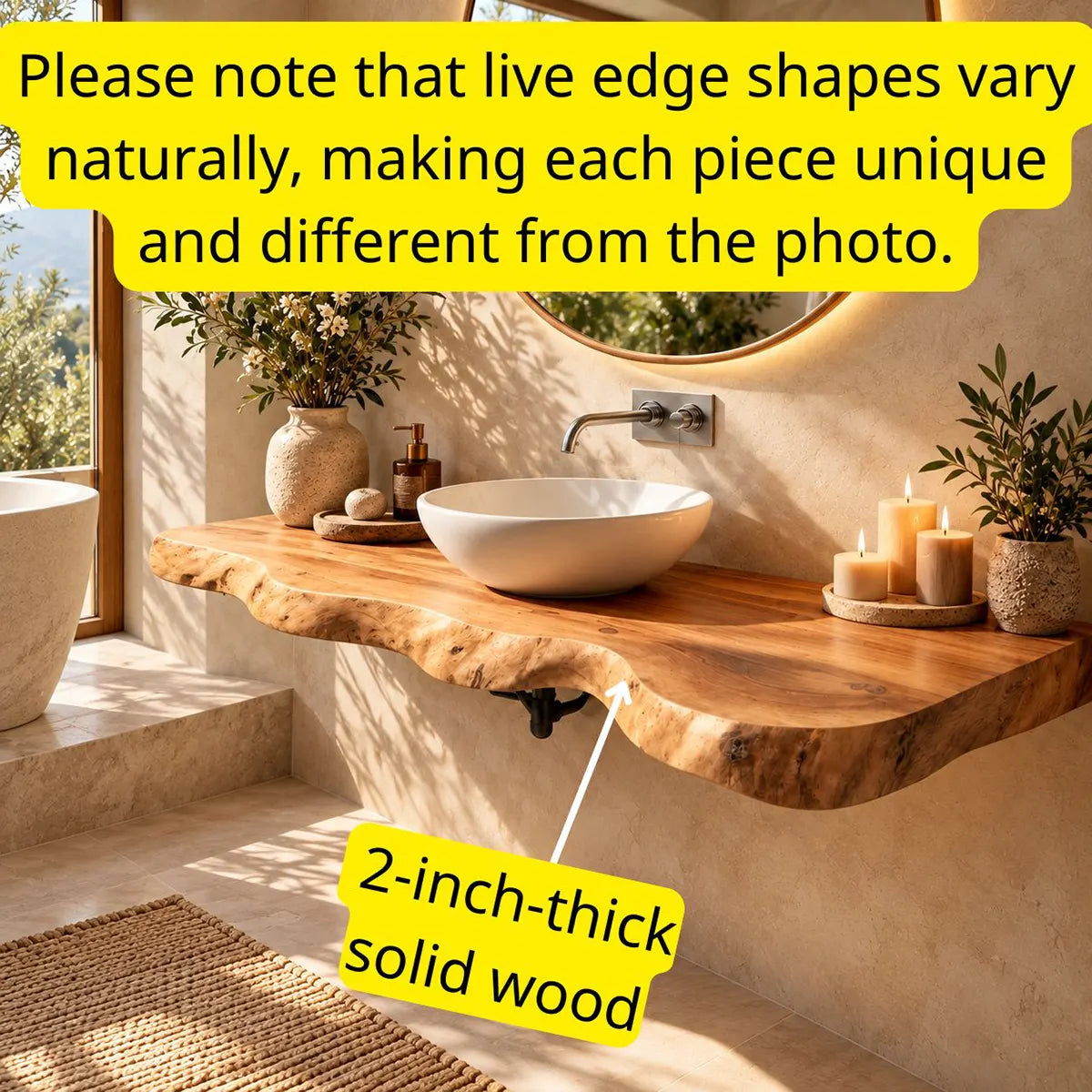 Organic Live Edge Floating Bathroom Vanity | Thick Wall Mounted Vanity Countertop TT006-7OXZ7NF