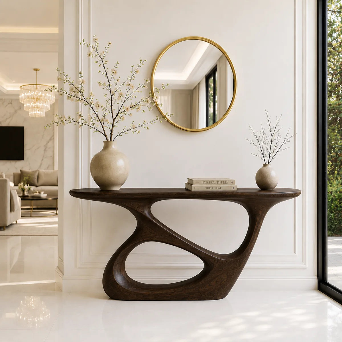 Organic Shape Solid Wood Console Table – Modern Luxury Entryway Table