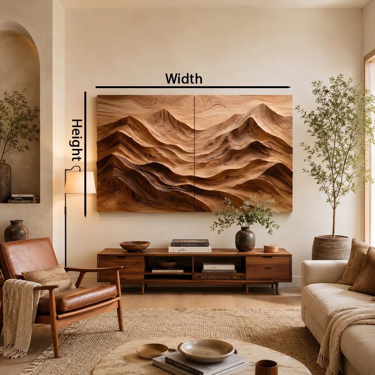 Wood Mountain Landscape Wall Art | Modern Carved Wooden Wall Decor for Living Room, Bedroom & Office TT006-3487