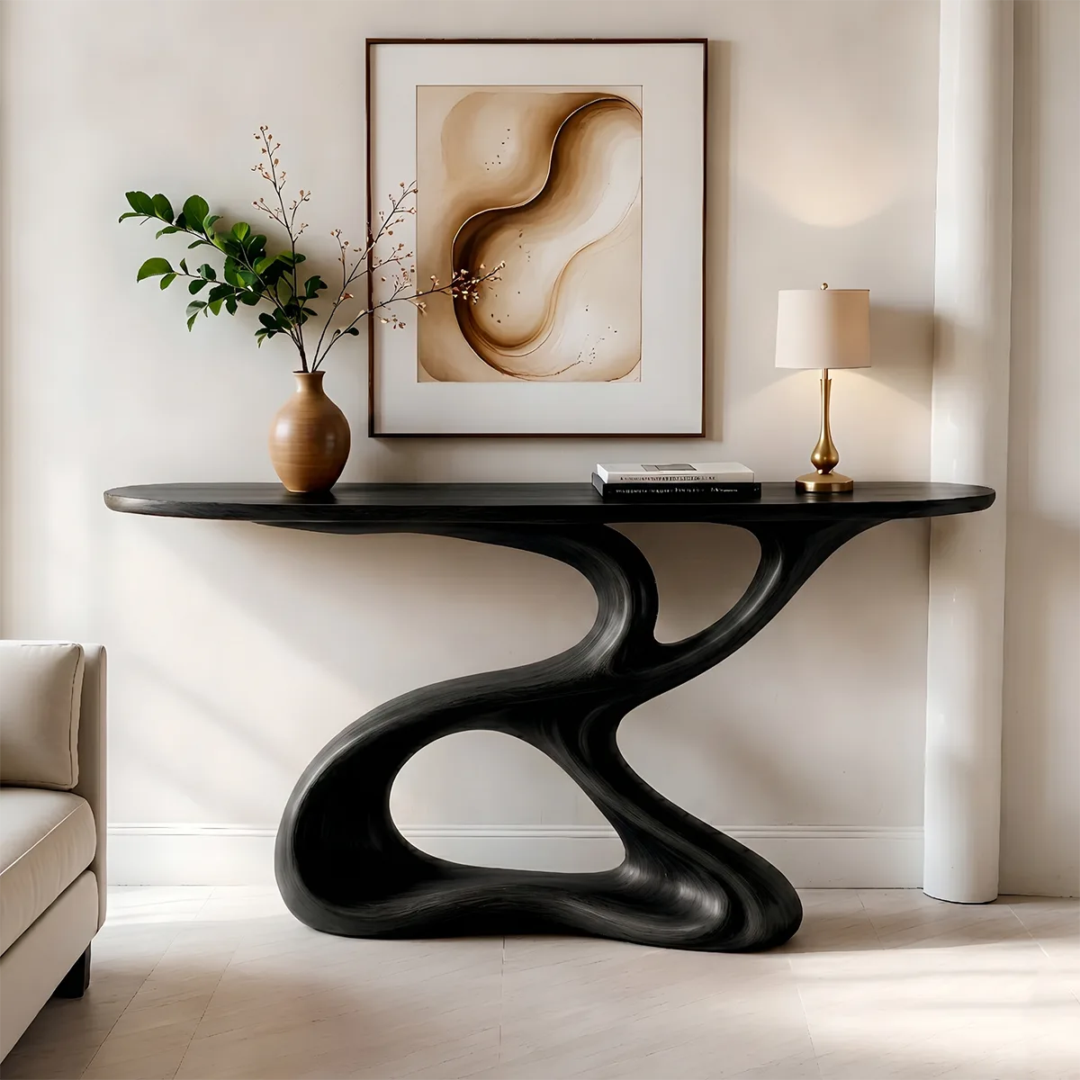 Solid Wood Console Table | Sculptural Living Room Furniture