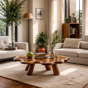 Round Solid Wood Coffee Table – Organic Flower Shape Design TH003-2700