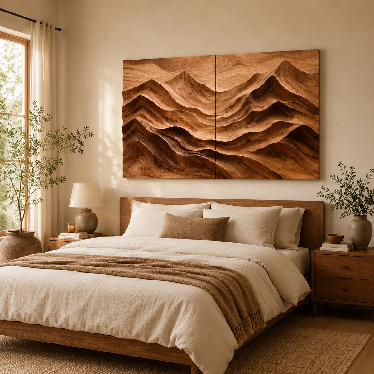Wood Mountain Landscape Wall Art | Modern Carved Wooden Wall Decor for Living Room, Bedroom & Office TT006-3487
