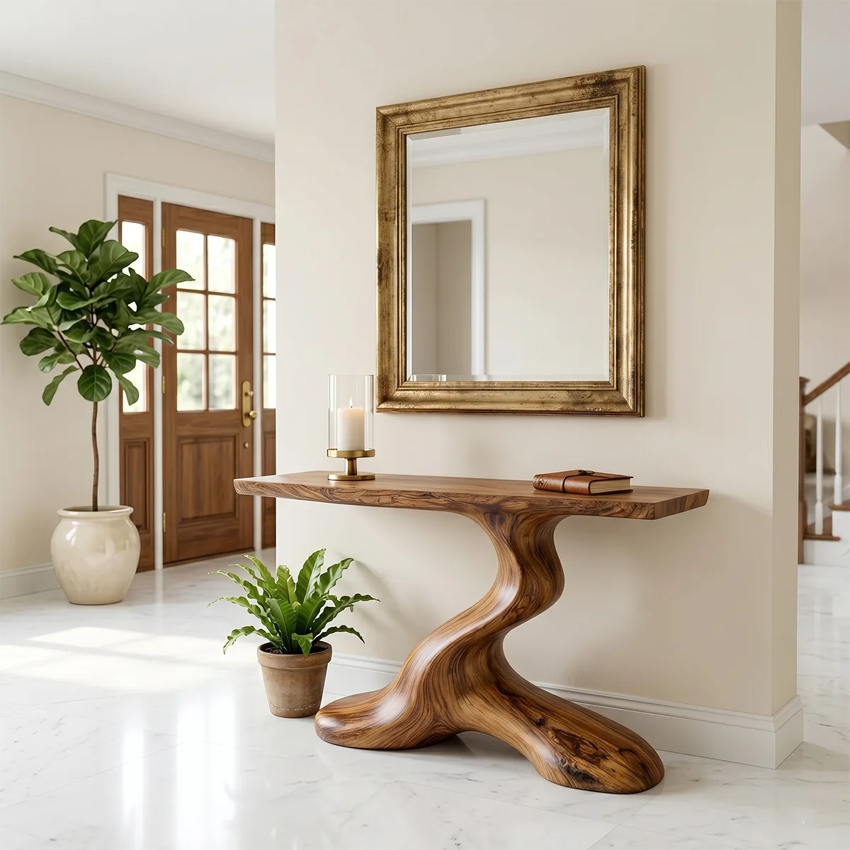 Luxury Solid Wood Console Table | Sculptural Entryway Table