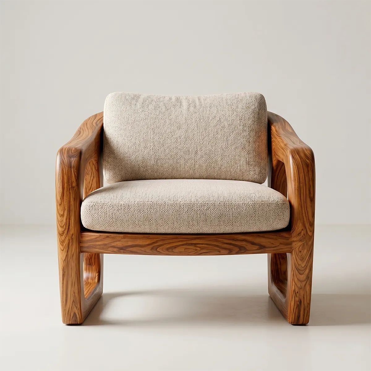 Modern Solid Wood Lounge Chair | Sculptural Wooden Accent Chair with Open Arm Design TT006-1322