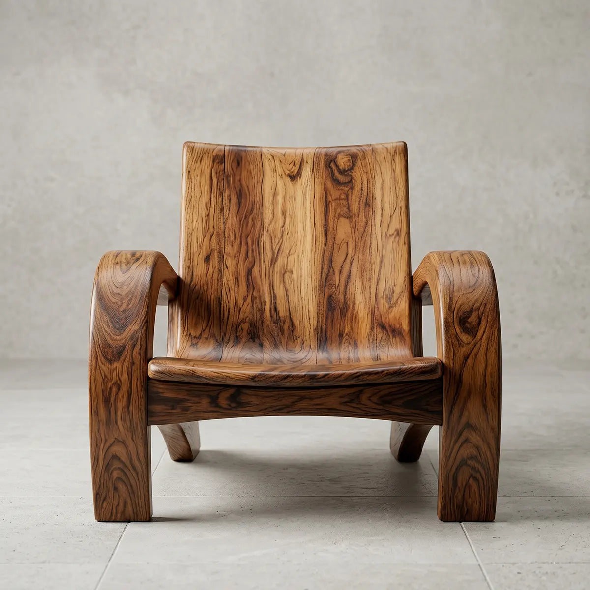 Handcrafted Solid Wood Lounge Armchair Sculptural Accent Chair
