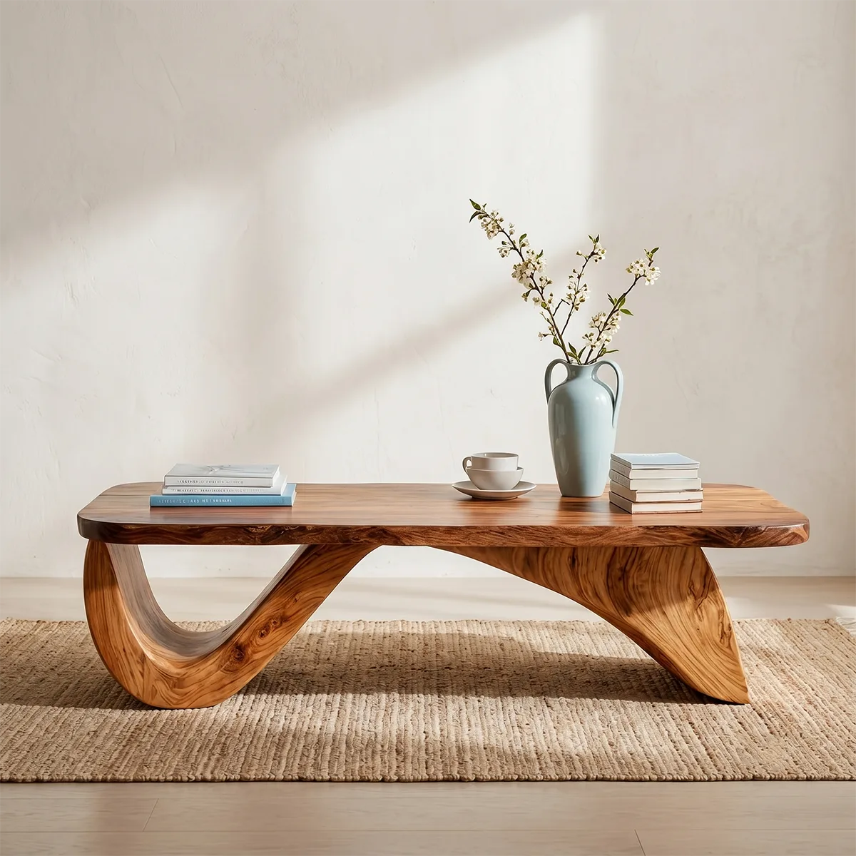 Sculptural Solid Wood Coffee Table – Handcrafted Organic Modern Center Table