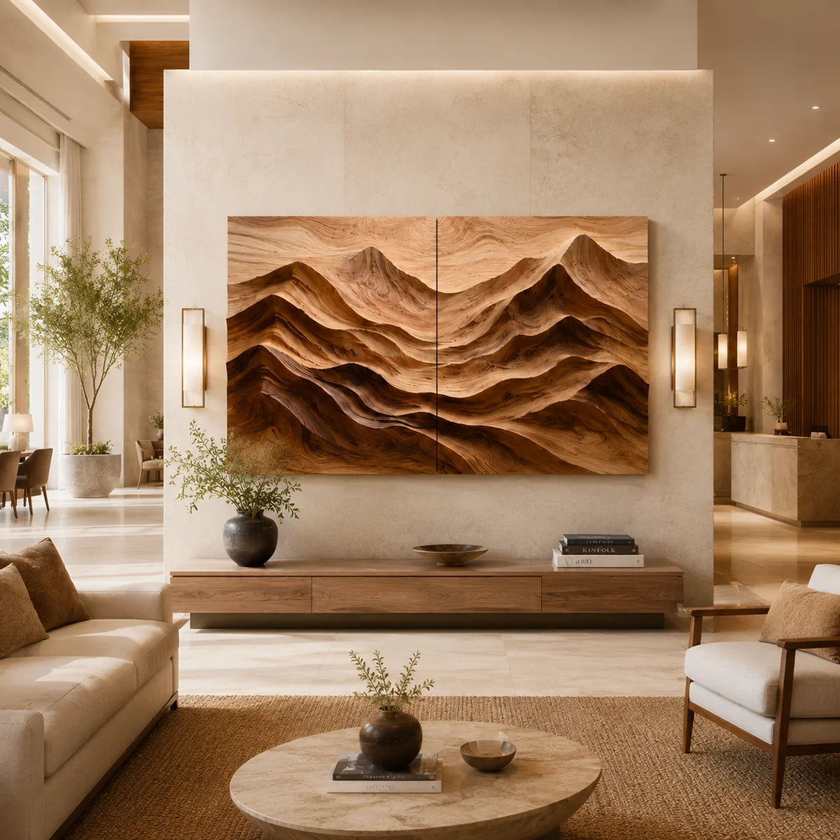 Wood Mountain Landscape Wall Art | Modern Carved Wooden Wall Decor for Living Room, Bedroom & Office TT006-3487