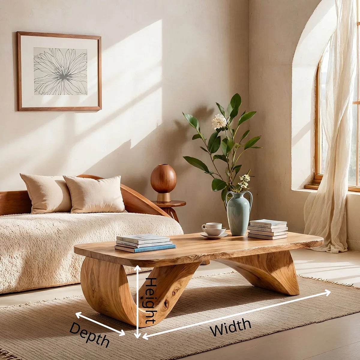 Sculptural Solid Wood Coffee Table – Handcrafted Organic Modern Center Table