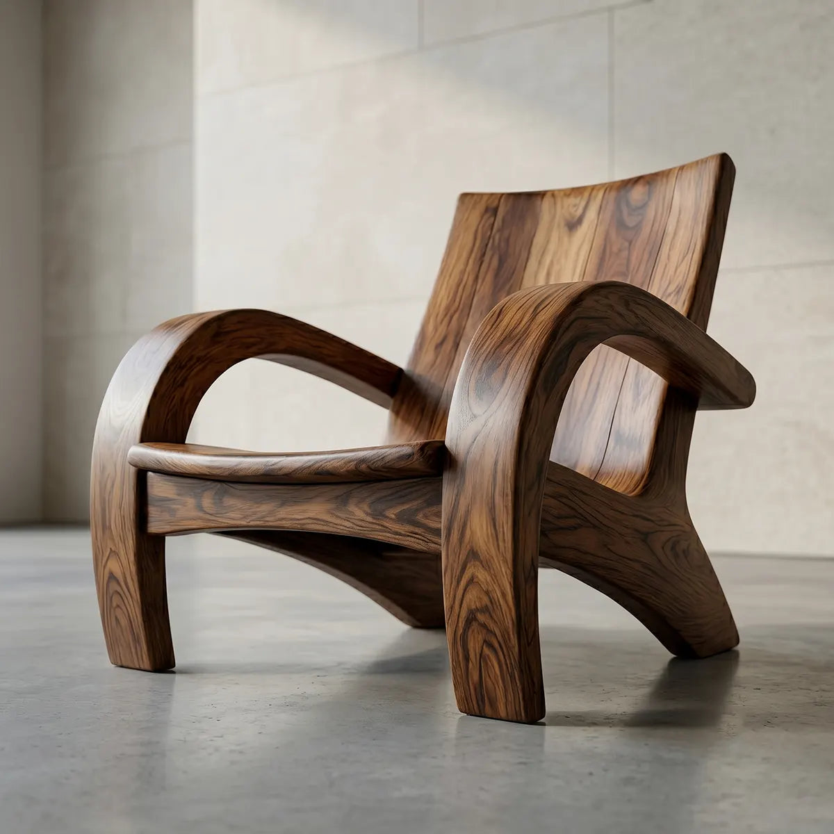 Handcrafted Solid Wood Lounge Armchair Sculptural Accent Chair