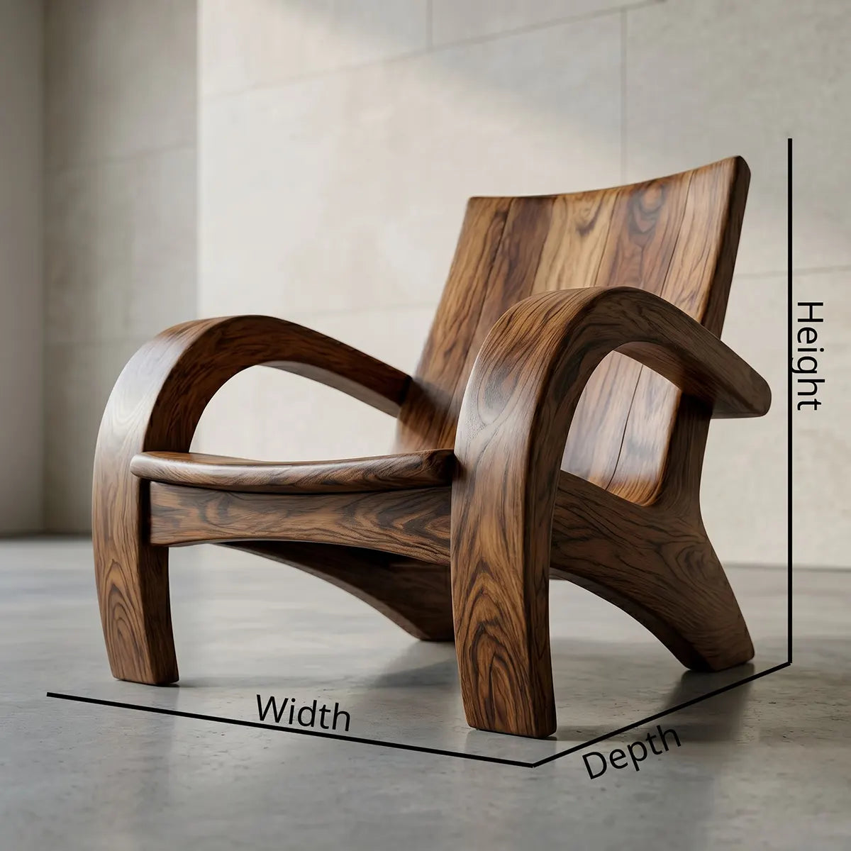 Handcrafted Solid Wood Lounge Armchair Sculptural Accent Chair