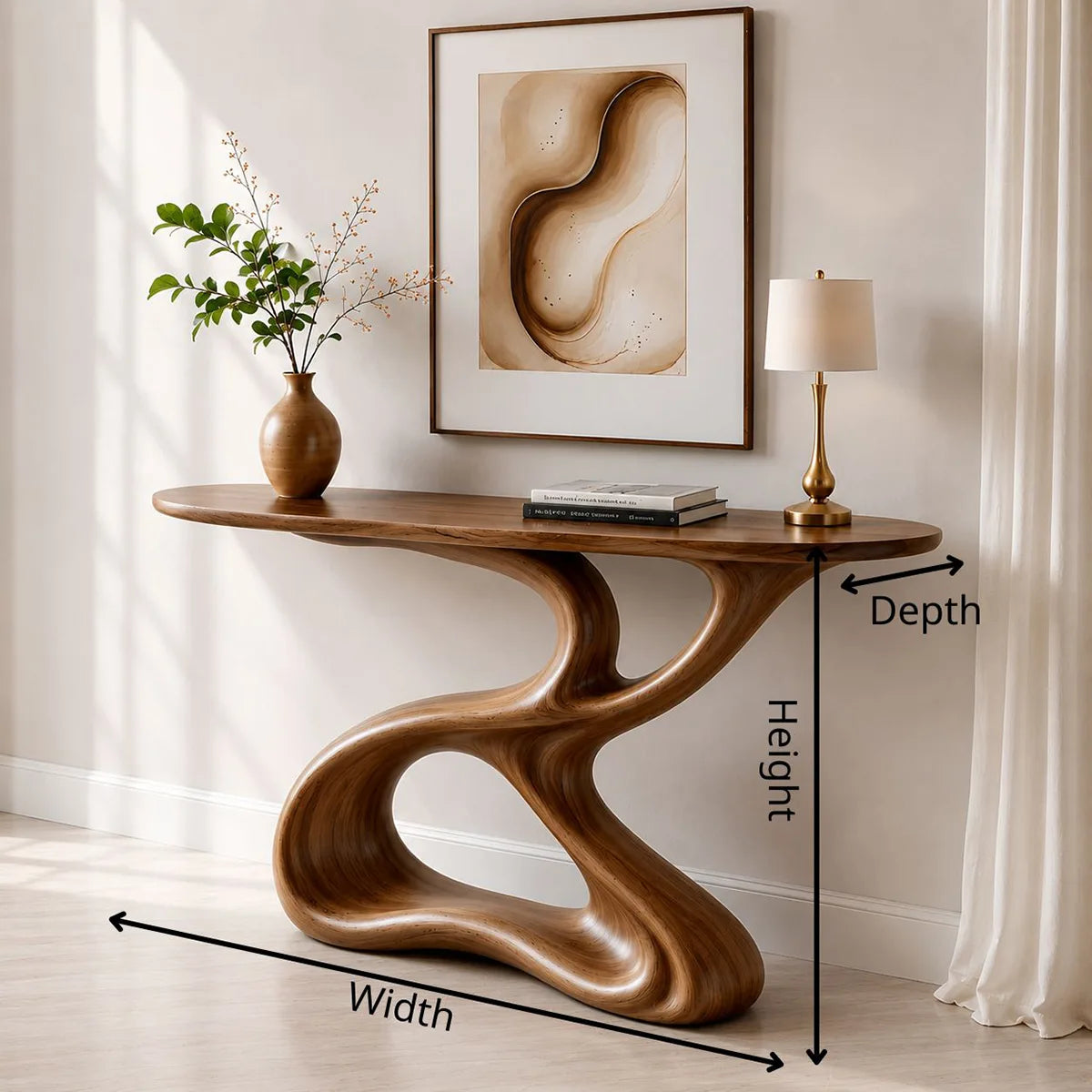 Solid Wood Console Table | Sculptural Living Room Furniture