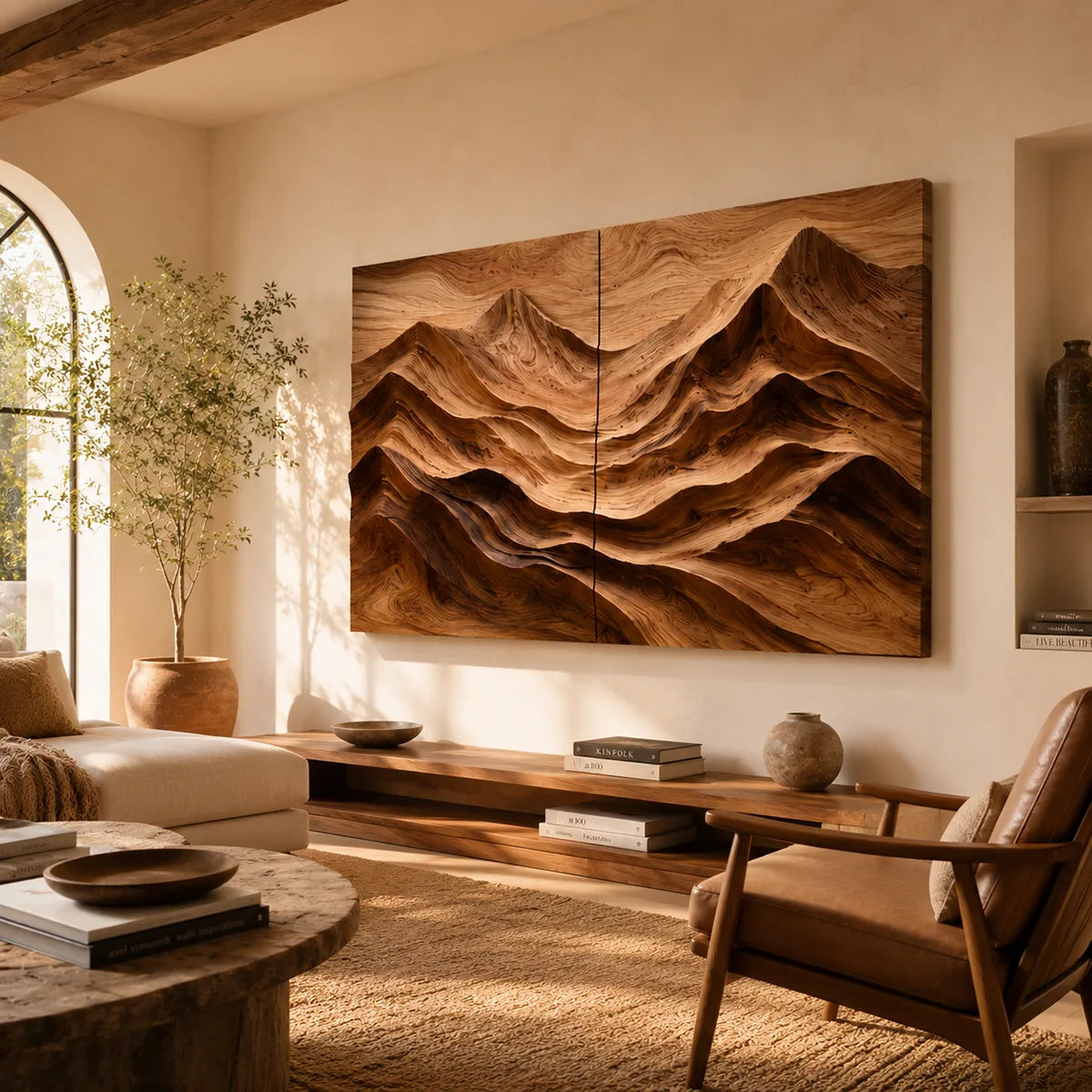 Wood Mountain Landscape Wall Art | Modern Carved Wooden Wall Decor for Living Room, Bedroom & Office TT006-3487