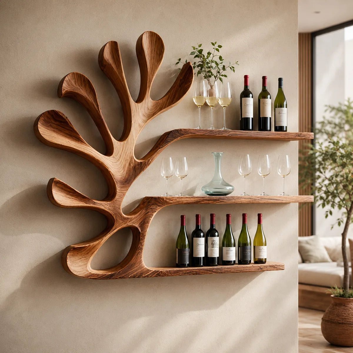 Canopy Reach Solid Wood Wall Wine Rack for Modern Dining Rooms & Wine Lovers TT006-2586