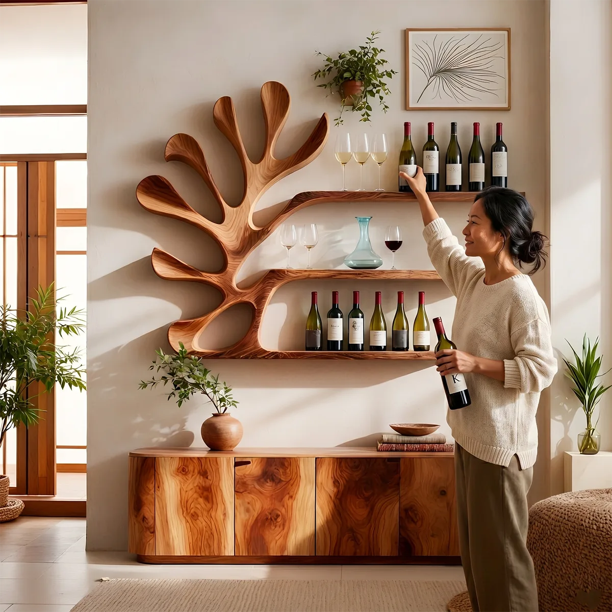 Canopy Reach Solid Wood Wall Wine Rack for Modern Dining Rooms & Wine Lovers TT006-2586
