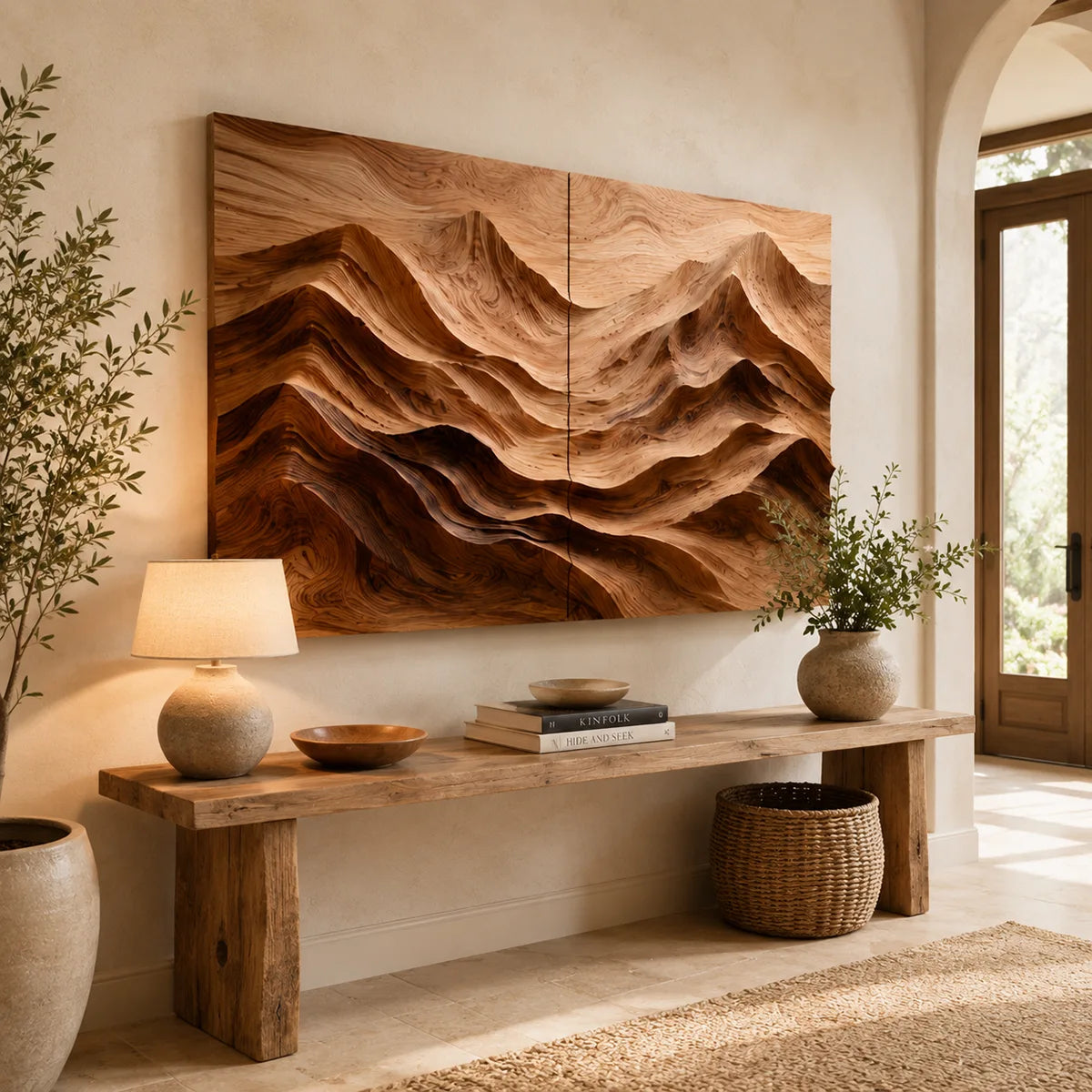 Wood Mountain Landscape Wall Art | Modern Carved Wooden Wall Decor for Living Room, Bedroom & Office TT006-3487