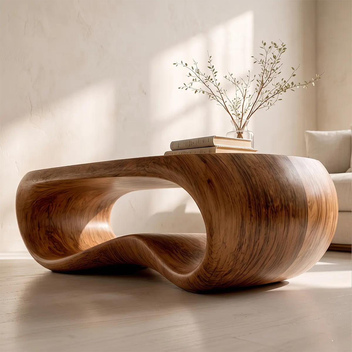 Modern Oval Coffee Table | Sculptural Waterfall Center Table for Contemporary Living Room TT006-2927
