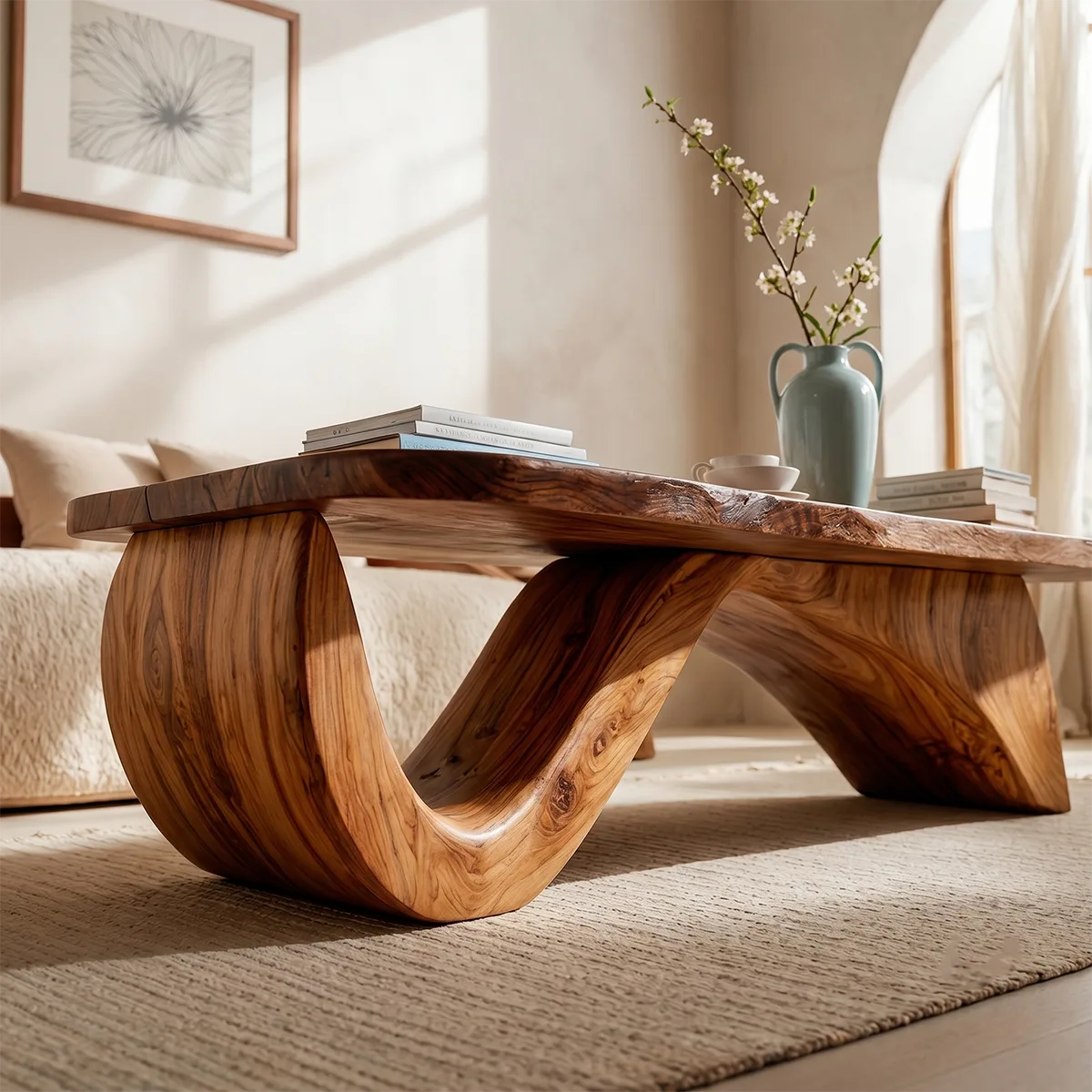 Sculptural Solid Wood Coffee Table – Handcrafted Organic Modern Center Table
