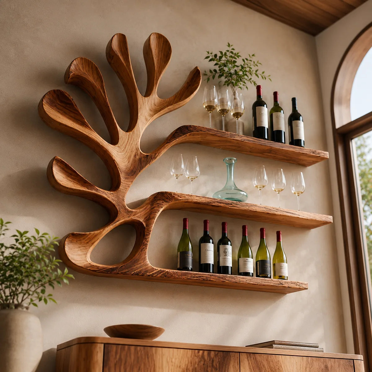 Canopy Reach Solid Wood Wall Wine Rack for Modern Dining Rooms & Wine Lovers TT006-2586