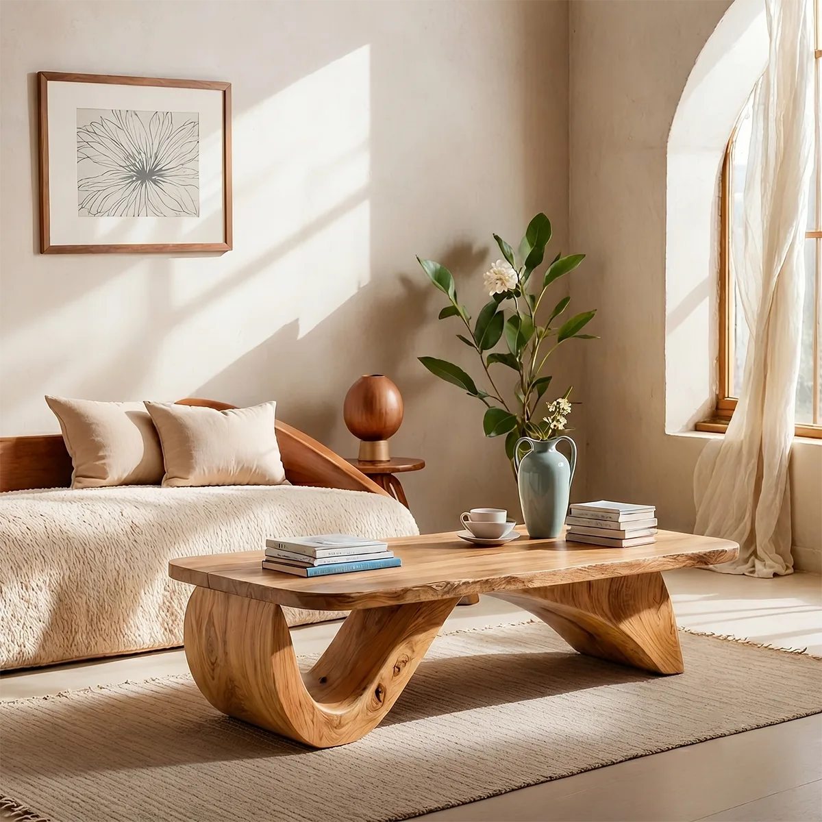 Sculptural Solid Wood Coffee Table – Handcrafted Organic Modern Center Table