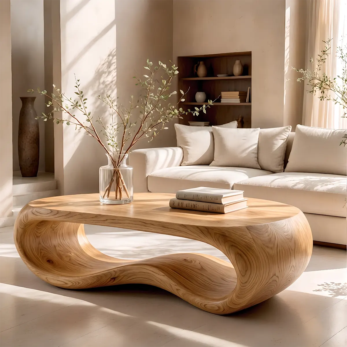 Modern Oval Coffee Table | Sculptural Waterfall Center Table for Contemporary Living Room TT006-2927