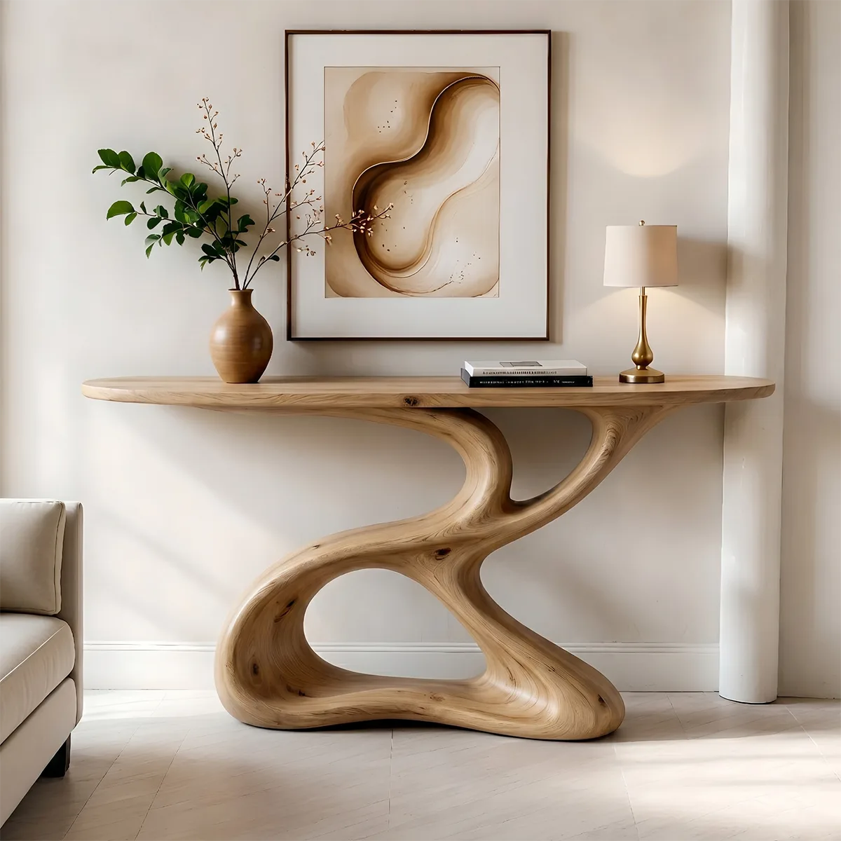 Solid Wood Console Table | Sculptural Living Room Furniture
