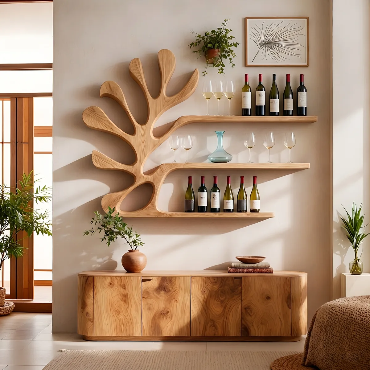 Canopy Reach Solid Wood Wall Wine Rack for Modern Dining Rooms & Wine Lovers TT006-2586